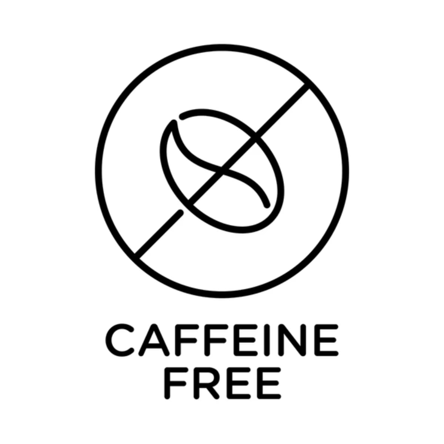 Caffeine free symbol with a coffee bean and line through it on a white background